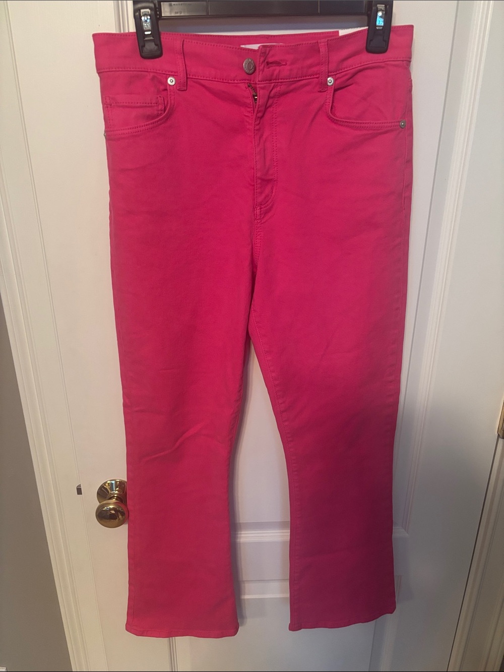 LOFT Bright Pink Cropped Slim Flare Jeans